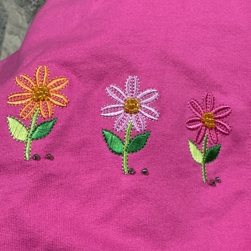 Quacker Factory Vibrant Pink full zip hoodie with Floral Embroidery - Picture 4 of 5